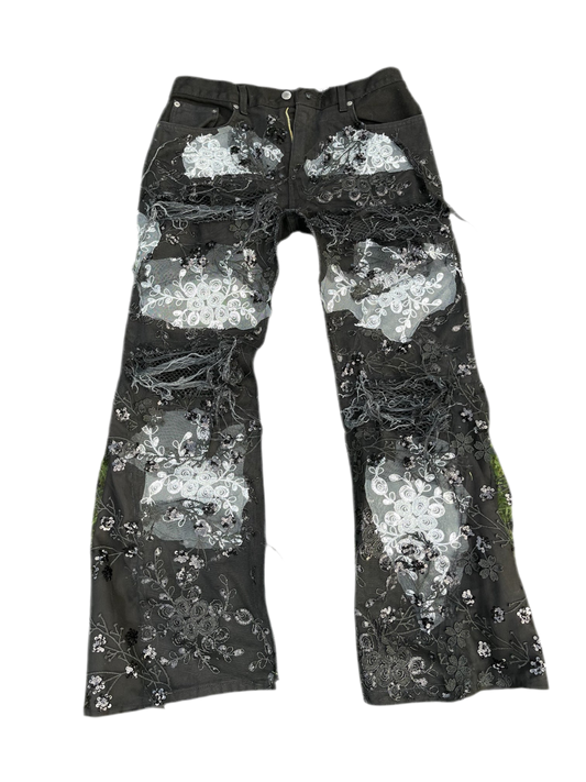 Black Flower Denim