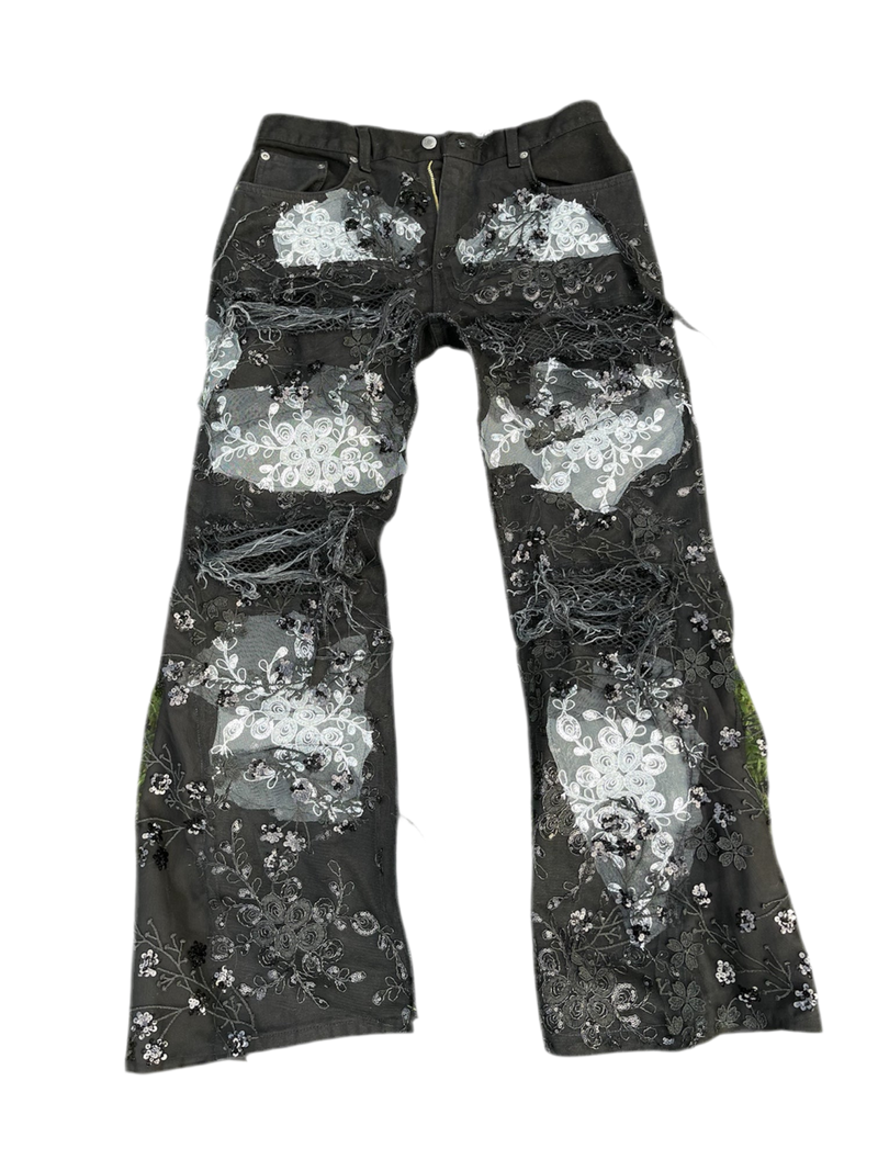 Black Flower Denim
