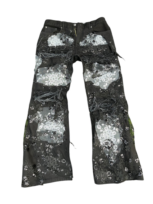 Black Flower Denim