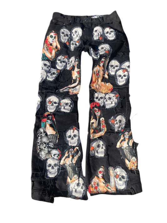 Skull Flared Denim