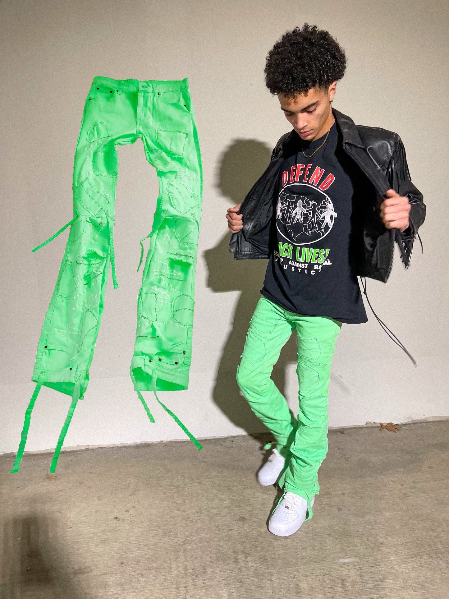 Lime Parchwork Denim